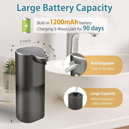 Automatic Liquid Soap Dispenser with 4 Adjustable Volume Control, Touchless Rechargeable Hands Free Auto Soap Dispenser for Kitchen, Bathroom, Hotel, Restaurant,13.5oz/ 400ml