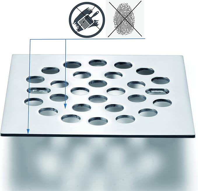 RRAJJ Square Improve 4-1/4 Inch(108mm*108mm) Screw-in Shower Floor Drain Grate Strainer (Chrome)