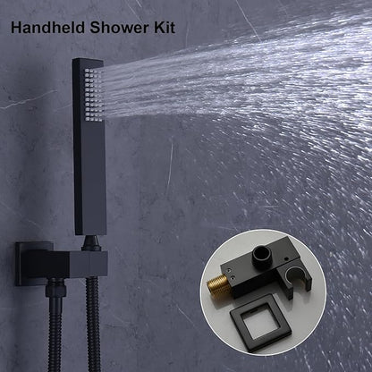 Bathroom Rainfall Shower System Wall Mount 8 Inch Shower Head With Handled Spray 6 Pcs jets Temperature Display Shower Faucet Set (Matte Black)