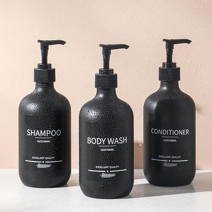Reusable Shampoo and Conditioner Bottles (5Pack Matte Black) Plastic 16.9oz Dispenser for Conditioner,Shampoo Containers for Shower