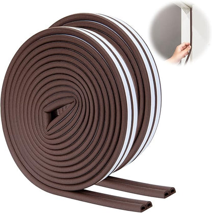 SUNMON Weather Stripping Door Seal Strip, 52.5Feet (16M) D-Type Door Soundproofing, Self Adhesive Foam Weatherstrip for Door and Window (Brown)