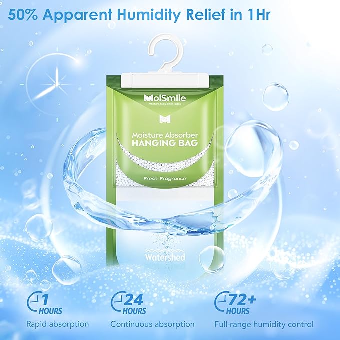 Moisture Absorbers 20 Pack Fresh Fragrance, Hanging Closet Dehumidifier Bags, Humidity Absorber, Compact Eliminates Odors Humidity Packs for Car, Bathroom, Bedroom, Basement, 9.8OZ