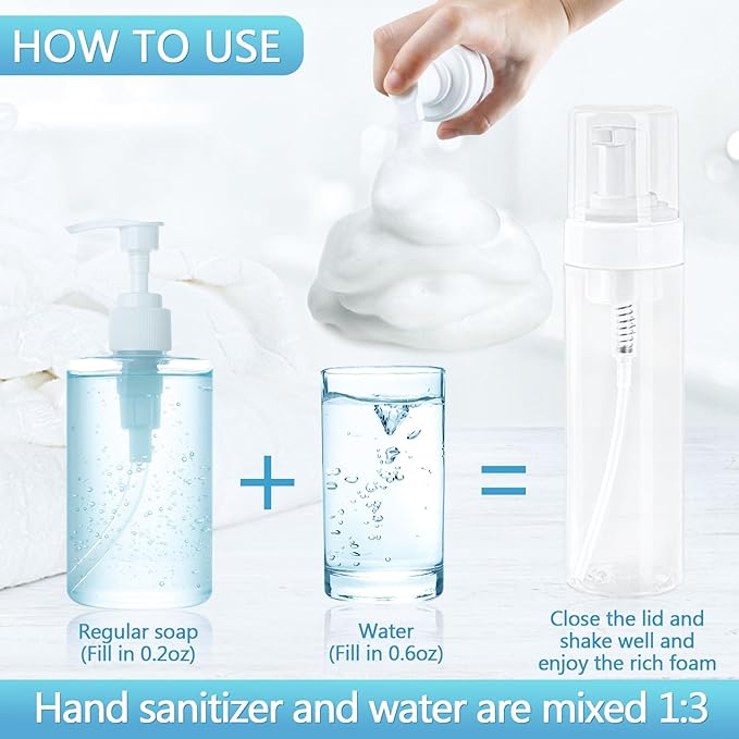 Foam Pump Bottle 8.5oz/250ml Clear Empty Foam Bottle Pump, Travel Foam Bottles for Soap, Shampoo, Cleaning Foam Dispenser Bottle Refillable (4 Pack)