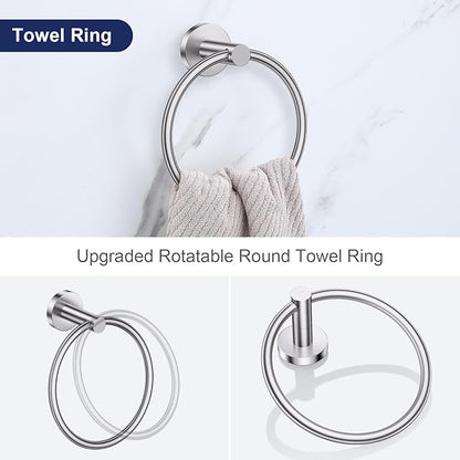 Lairuier 5 Pieces Brushed Nickel Bathroom Accessories Set, 23.6 Inch Bath Towel Bar Set, SUS304 Stainless Steel Bathroom Hardware Set Round Toilet Paper Holder Set Wall Mounted