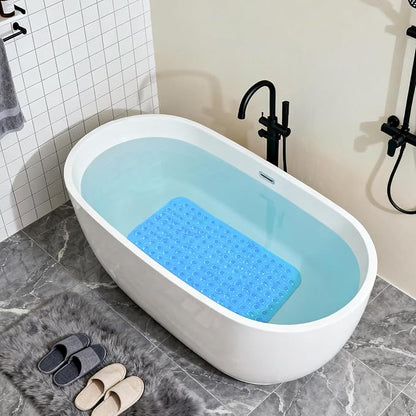 Anti-Slip Bathtub Shower mat, 27.5×14.5（Approximately 70×37cm） inch Soft Oversized Machine Washable Non-Slip Bathtub mat with Drainage Holes, Bathroom Floor Suction Cup.（1-Clear Blue）