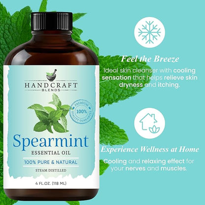 Handcraft Blends Spearmint Essential Oil – Huge 4 Fl Oz – 100% Pure and Natural – Premium Grade Essential Oil for Diffuser and Aromatherapy, Skin, Massage, Candle and Soap Making Fragrance