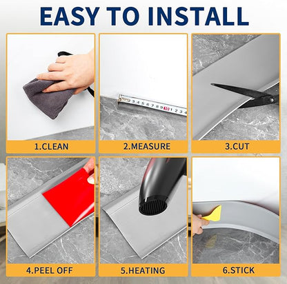 Flexible Baseboard Molding Trim 4 Inch Self-Adhesive Vinyl Wall Base Peel and Stick Cove Base Rubber Wall Baseboard Moulding Trim (100Ft, Gray)