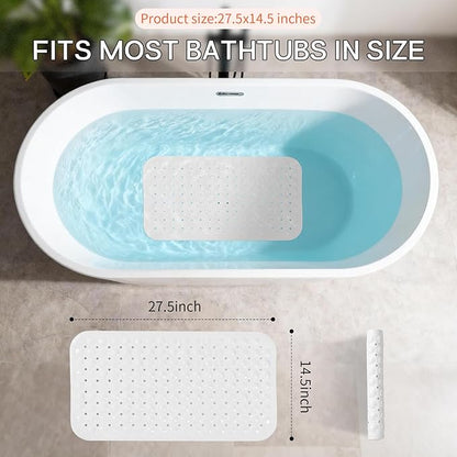 Anti-Slip Bathtub Shower mat, 27.5×14.5（Approximately 70×37cm） inch Soft Oversized Machine Washable Non-Slip Bathtub mat with Drainage Holes, Bathroom Floor Suction Cup.（1-Opaque White）