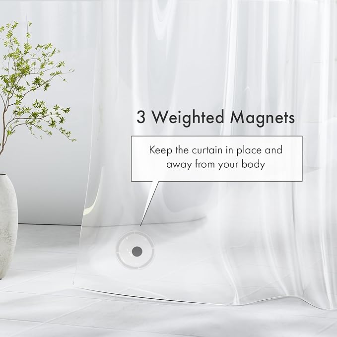Amazer Extra Long Shower Curtain Liner, 72 x 96 Clear Plastic Shower Liner PEVA Waterproof Medium Weight Shower Curtains for Bathroom with Magnets and Grommets
