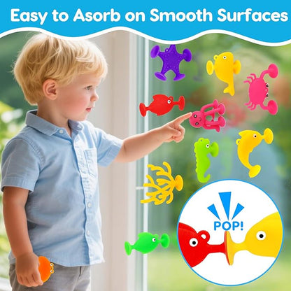 Toddler Suction Cup Bath Toys, Ocean Animal Bath Toys for Kids Ages 1-3 3-5 4-8 Mold Free Bathtub Window Building Toys Christmas Stocking Stuffers for 2 3 4 5 Year Old Boys Girls Birthday Gifts