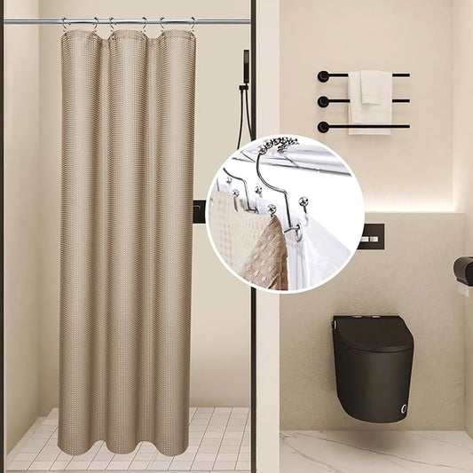 LaCyan 3 in 1 Waterproof Waffle Weave Shower Curtain and Clear Liner Set with 6 Stainless Steel Hooks Double Sided for Bathroom 72 Inches Heavy Duty Polyester Fabric Shower Curtains 36x72