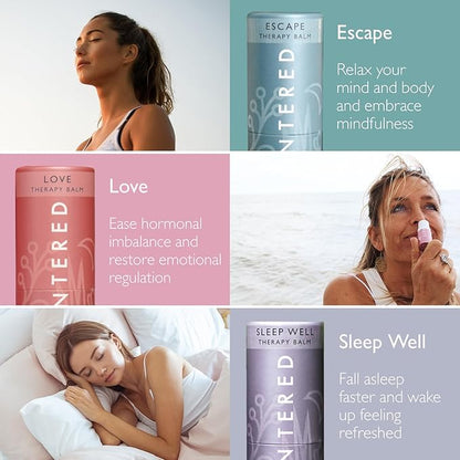 Scentered Aromatherapy Balm Gift Set - Be Kind to Yourself - Pack of 3 Balms: Sleep Well, Escape, Love - Lavender, Cedarwood, Ylang Ylang Essential Oils - Relaxing Gifts for Women