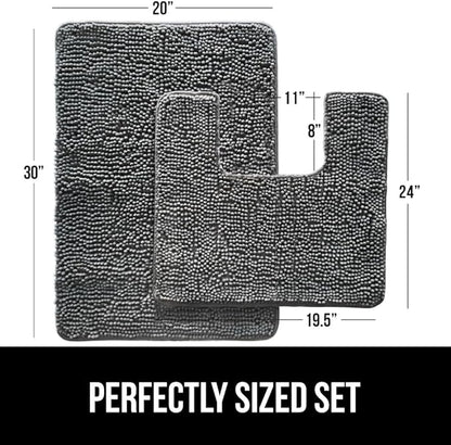 GORILLA GRIP Bathroom Rug Sets, Soft Chenille 2 Piece Area Rugs Set, Toilet Base Mat and 30x20 Carpet, Absorbent Microfiber Washable Mats Dry Quickly, Home Décor and Bath Room Accessories, Grey