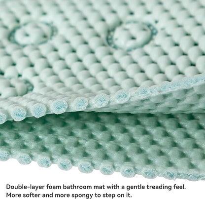 Double Layer Foam Non Slip Bathtub Mat 37x17in, More Comfortable and Thicker Tub Mat Than Ordinary Foam Shower Mat, Bath Mat for Tub with Suction for Comfort and Safety (Cream Green, 36'' x 17'')