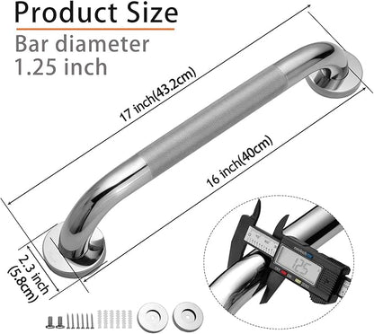 Shower Grab Bar, 2 Pack 16 Inch Bathroom Grab Bar, 304 Stainless Steel 1.25" Diameter Anti-Slip Handicap Grab Bar Support Shower Rail Senior Handrail Shower Safety Bar Handle