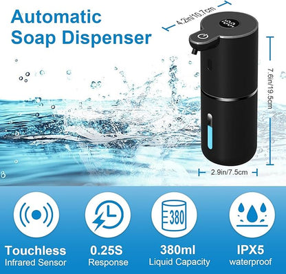 Automatic Liquid Soap Dispenser Touchless, USB Rechargeable Smart Hand Soap Dispenser, 6-Level Adjustable, 12.8oz/380mL, Compatible with Thick Thin Dish Soap for Bathroom Kitchen-Black