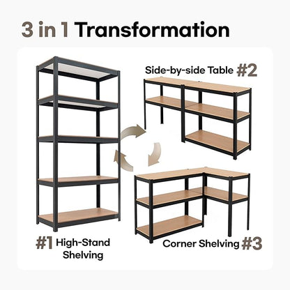 HOMEDANT House 36.2" W 5 Tier Heavy Duty Garage Shelving Adjustable Metal Rack Storage Shelves Standing Shelf Unit Organizers Pantry Closet Office Black 1Pack