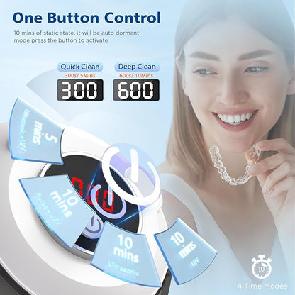 45kHz Ultrasonic Retainer Cleaner Machine, 200ML Denture Cleaner, 4 Modes with Digital Timer Mouth Guard Cleaner for Aligner, Night Guard, Braces, Toothbrush, Jewelry and More (Navy Blue)