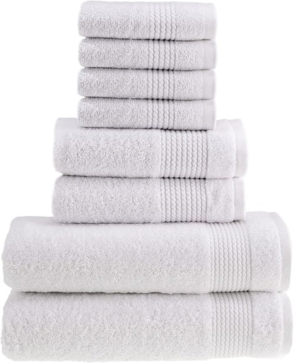 HALLEY Turkish Cotton Towels (Set of 8) 2 Bath Towels 2 Hand Towels 4 Washcloths, Super Soft Highly Absorbent 100% Cotton Towels for Bathroom and Kitchen for Mother’s Day (White)