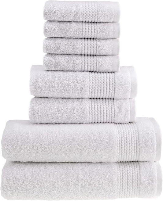 HALLEY Turkish Cotton Towels (Set of 8) 2 Bath Towels 2 Hand Towels 4 Washcloths, Super Soft Highly Absorbent 100% Cotton Towels for Bathroom and Kitchen for Mother’s Day (White)