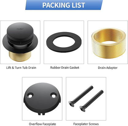 Bathtub Drain Stopper Toe Taps Bathroom Sink Decoration Set, with Two Holes Overflow Opening Cover Panel, Replacementversion Drain Pipe Assembly, with Universal Fine & Coarse Thread (Matte Black)
