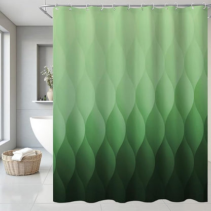 Green Ombre Shower Curtain, Modern Geometric Shower Curtain Set, Washable Polyester Fabric for Bathroom, Weighted Hem, 72 x 72 inch