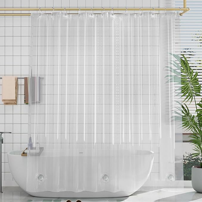 AmazerBath Plastic Shower Curtain, 70 x 72 Inches PEVA Heavy Duty Clear Shower Curtain, Waterproof Heavy Weight Thick Bathroom Curtain with 3 Big Clear Weighted Stones and 12 Rustproof Grommets