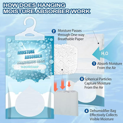 Moisture Absorbers Packets - Hanging Moisture Absorbers Dehumidifier Bags for Closet Bathroom Kitchen, Fragrance Free Humidity Absorber Packs, Removes Moisture & Odors, 12 Pack