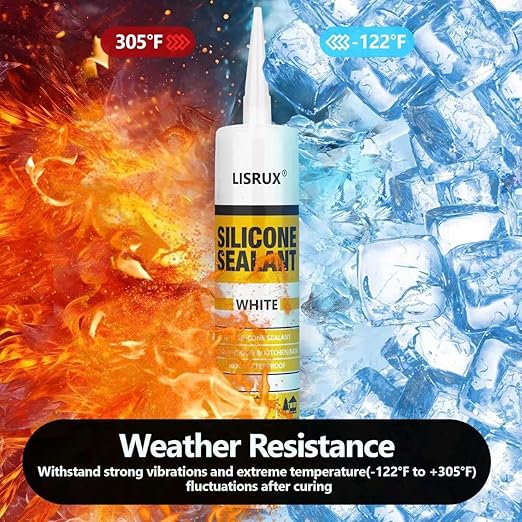 White Advanced Silicone Caulk, 100% Waterproof Silicone Sealant Indoor Outdoor Caulking for Window, Door, RV, Roof, Auto & Marine, Kitchen, Bathroom, Glass,15.2 oz（12-Pack） No Odor