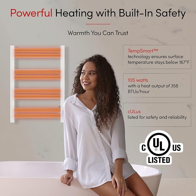 WarmlyYours Heated Towel Warmer Rack, 8-Bar, Hardwired, Integrated On/Off Switch with Light, 304-Stainless Steel (Maple)