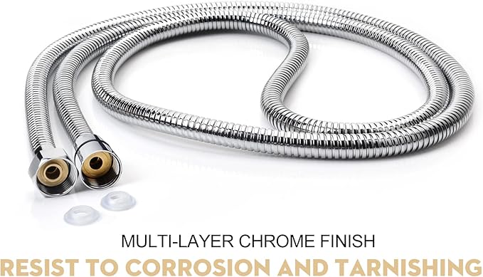 Shower Hose Extra Long 90 Inches Brushed Chrome Handheld Shower Head Hose with Brass Insert and Nut - Lightweight and Flexible