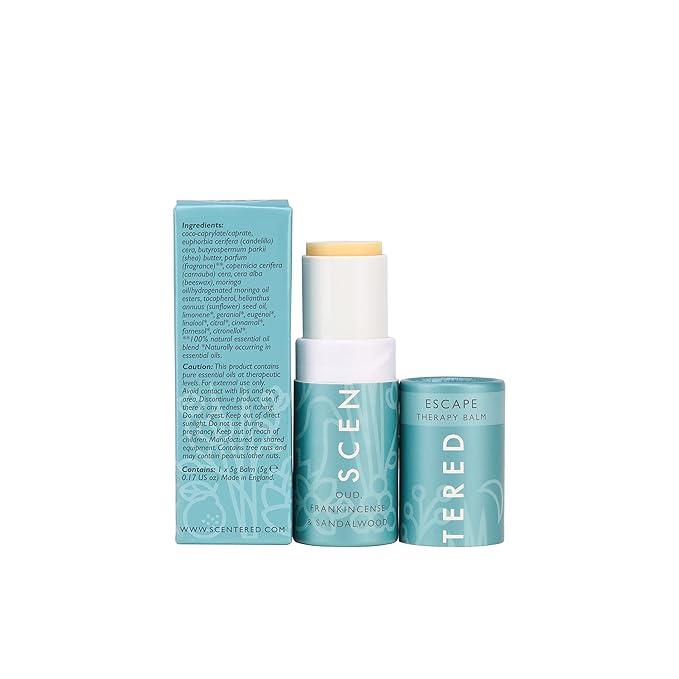 Scentered Aromatherapy Balm Stick - Escape - Natural Calm Essential Oil Roll On - Meditation Aid for Relaxation & Self-Care - Frankincense, Oud, Sandalwood - Self-Care Stocking Stuffers for Women