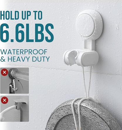 TAILI Shower Head Holder Suction Cup, handheld Shower Head Bracket, Height Angle Adjustable Wall Mounted, Bathroom Showerhead Holder No Drilling Removable Waterproof, White