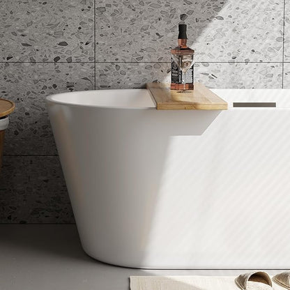 59 in Acrylic Freestanding Bathtub - Extra Deep Soaking Tub for Adults, Stand Alone Tub with Integrated Overflow Drain, CUPC Certified Modern Bathroom Tub, White
