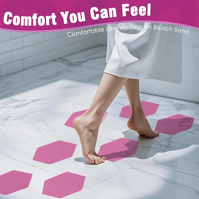 S&X 24 Pcs Non Slip Bathtub Stickers (Large 4.7" Hexagon), Oversized Anti Slip Shower Treads with Scraper, High Traction Grit Safety Bath Decals for Tub Floor, Stairs - Waterproof & Durable(Purple)