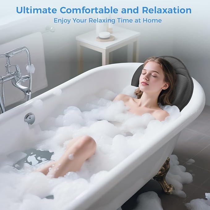 Full Body Bath Pillow for Tub Ergonomic Bathtub Pillow for Neck and Back Support,4D Mesh Bathtub Cushion with 10 Non-Slip Suction Cups
