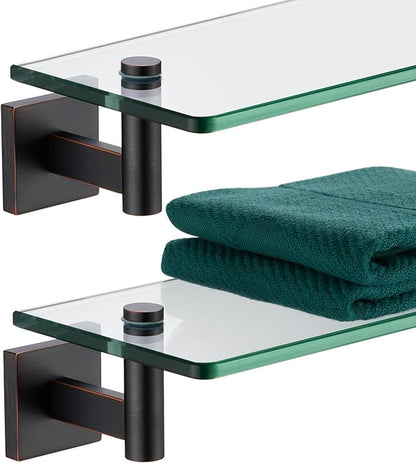 KOKOSIRI Wall Shelves Bathroom Hardware Glass Floating Shelf Small Hanging Rack Storage/Room Decor 12-Inch Oil Rubbed Bronze 2 Pack B1105ORB-L12-P2