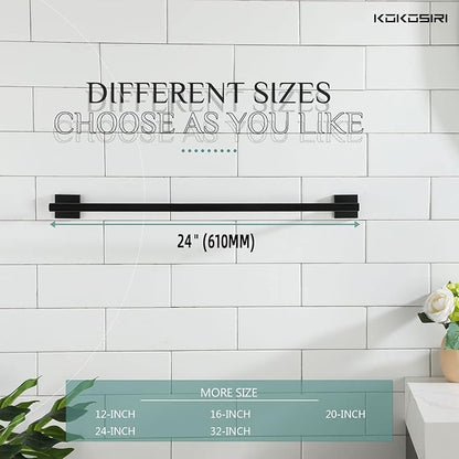 KOKOSIRI Towel Rails Bathroom Towel Bars Matte Black 24 Inch Bath Towel Holder for Cabinet Kitchen Wall, 2 Pack Stainless Steel B4005BK-L24-P2