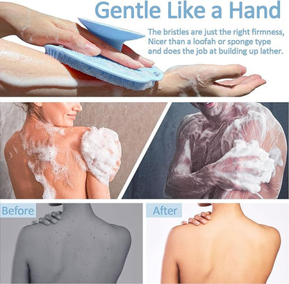 Soft Silicone Body Scrubber Gentle Like a Hand Exfoliating Your Skin and Build Up Lather, Back Large Suction Cup Easy to Store, & Deep Clean (Body Scrubber + Face Scrubber Blue)