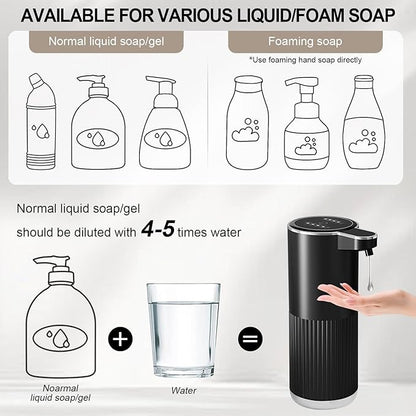 GuDoQi Automatic Touchless Liquid Soap Dispenser, 4-Level Adjustable Foam, USB Rechargeable Hand Soap Dispenser for Bathroom, Kitchen Countertops, 12.2oz/360mL, Black