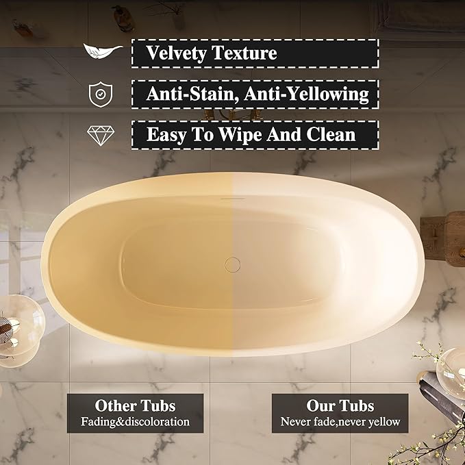 59" Acrylic Freestanding Bathtub, Tap Deck Bathtub, Stand Alone Tub, Soaking Tub with Integrated Overflow and Drain, cUPC Certified