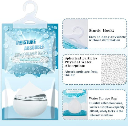 Moisture Absorbers Packets - Hanging Moisture Absorbers Dehumidifier Bags for Closet Bathroom Kitchen, Fragrance Free Humidity Absorber Packs, Removes Moisture & Odors, 12 Pack