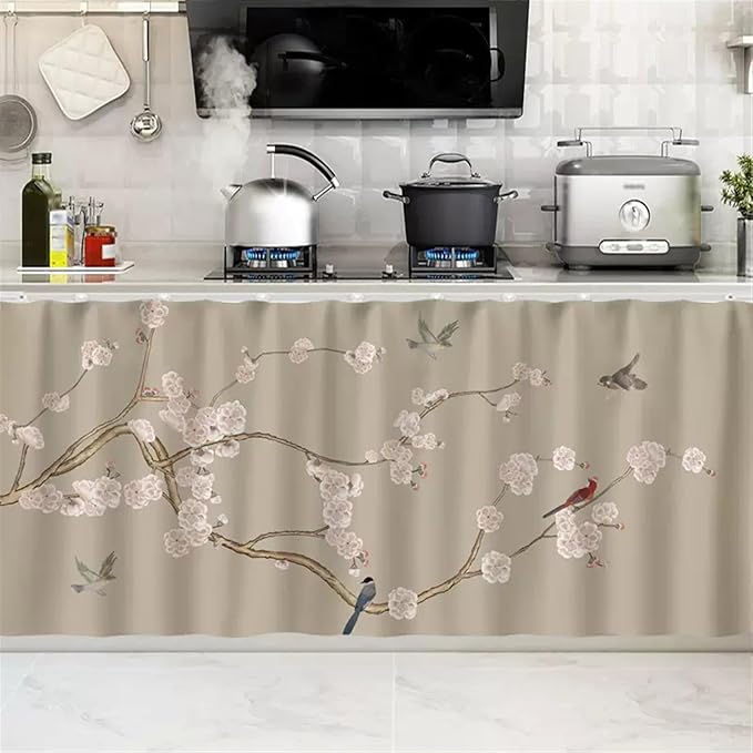 SK Studio Short Curtains for Kitchen, Cabinet Shelf Dust-Proof Blackout Tier Cafe Curtain Under Sink Skirt for Bathroom Laundry Room Style 7, 23.6" W x 27.6" H