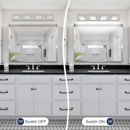 SineRise LED Modern Bathroom Vanity Light Fixtures (4-Light, 30-Inch), Brushed Nickel Modern Acrylic Bathroom Wall Lighting Fixtures Over Mirror (Cool White 6000K)