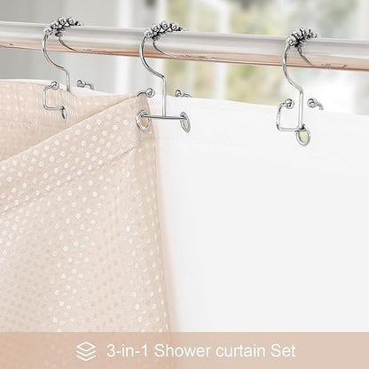 3 in 1 Stall Half Size Blush Pink Shower Curtain Set-36 W x 72 H, Modern Waffle Waterproof Fabric and PEVA Liner Set with Stainless Steel Hooks