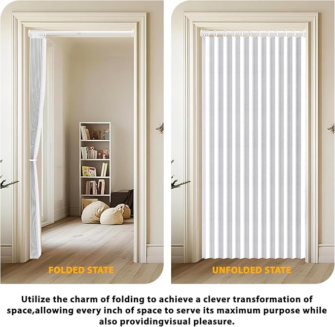 Accordion Door Curtain Set - 100% Blackout, with Curtain Rod Included, for Bedroom Privacy Protection (White-53 W x 78" L+Rod)