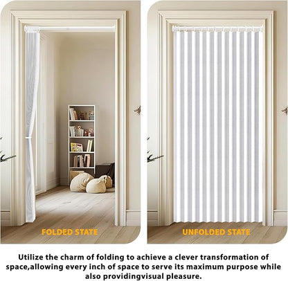 Accordion Door Curtain Set - 100% Blackout, with Curtain Rod Included, for Bedroom Privacy Protection (White-53 W x 78" L+Rod)