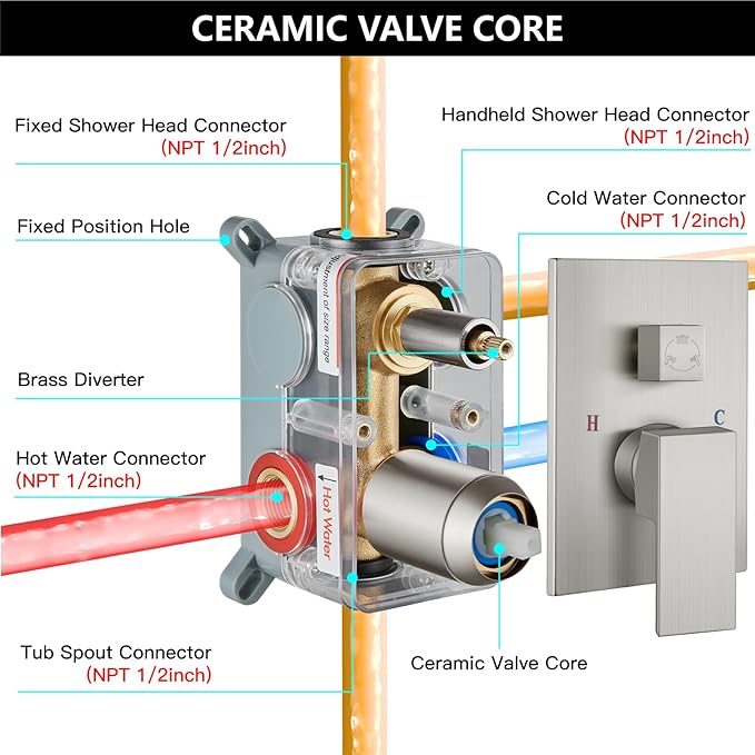 Midanya Rain Shower System with Tub Spout,Tub Shower Faucet Set with rainfall Shower Head and Handheld Spray,Wall Mount Tub Shower Combo Rough-in Valve Included,10 Inch Brushed Nickel
