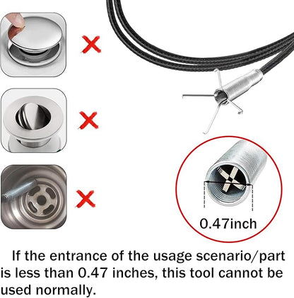 Drain Snake for Hair Clogs, 116 Inch Snake Drain Hair Removal Too, Plumbing Auger Tool with Hook for Tub Pipes