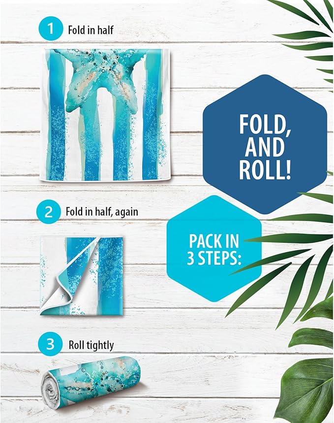 VENTURE 4TH Microfiber Beach Towel: Quick-Dry, Compact, Sand-Free, Absorbent, Sandproof and Lightweight - Perfect for Camping, Beach, and Roadtrips (Striped Starfish Design | 35x78 inches)